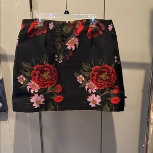 Hutch Black Skirt with Red and Pink Floral Embroidery Lined and Zip Back Sz XL